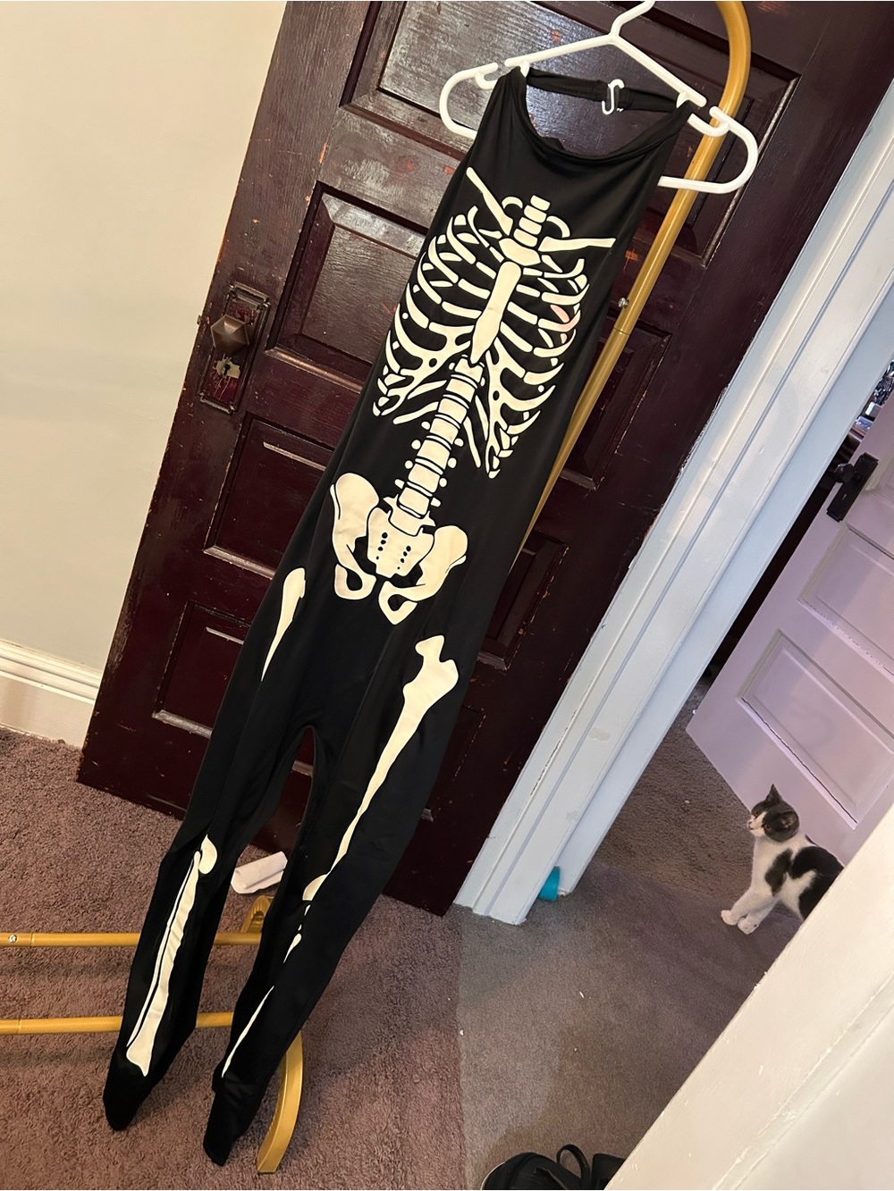 Dolls Kill Black Jumpsuit with White Skeleton Print